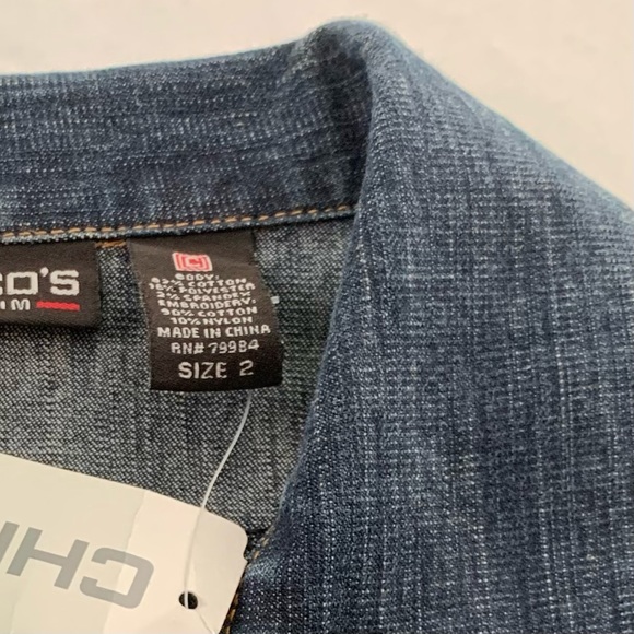 Passementerie front and back. Chico’s size 2 (large) denim jacket, black details - Picture 12 of 15